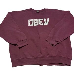 Obey Worldwide Long Sleeve Sweatshirt Women Large Burgundy White Doyle